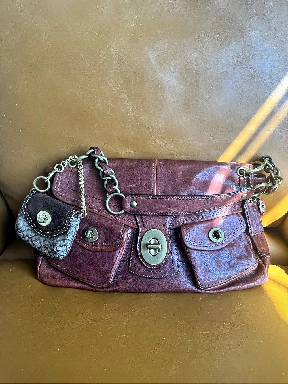 vintage Coach whiskey Leigh + rare coin purse